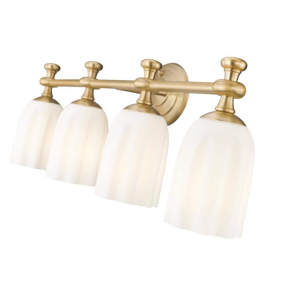 Orion 31.25" Gold Vanity Light with Opal Glass Shades