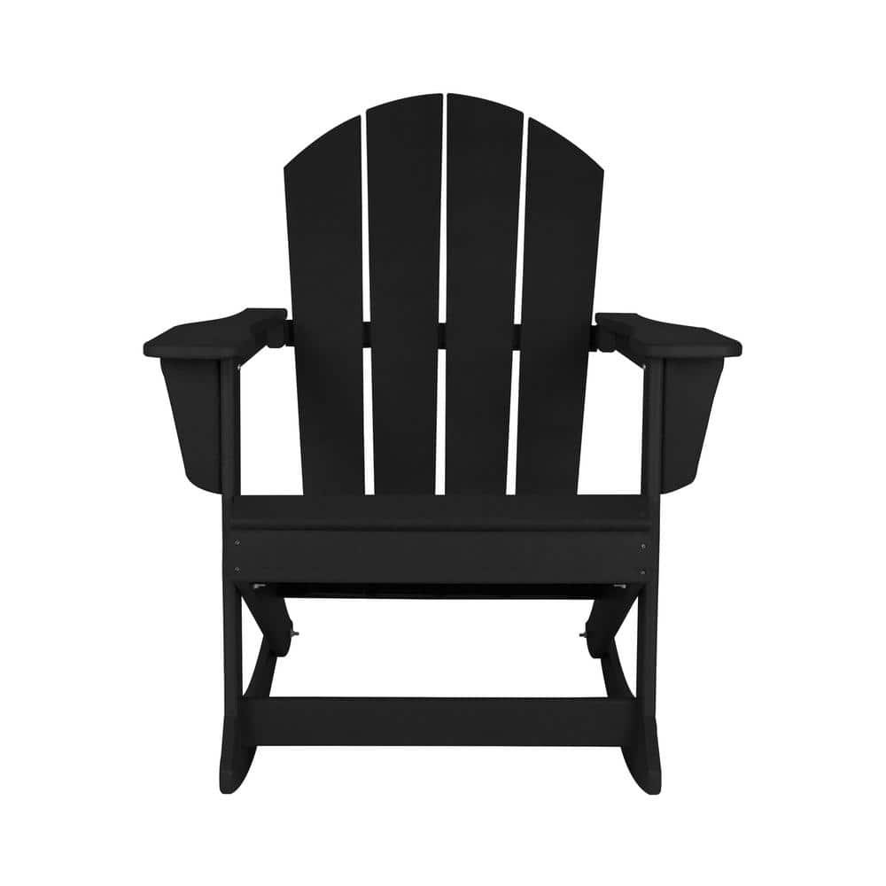 JUSTLET Plastic Adirondack Rocking Chair,HDPE All-Weather Outdoor Rocking Adirondack Chair for Porch, Patio, Balcony,Black