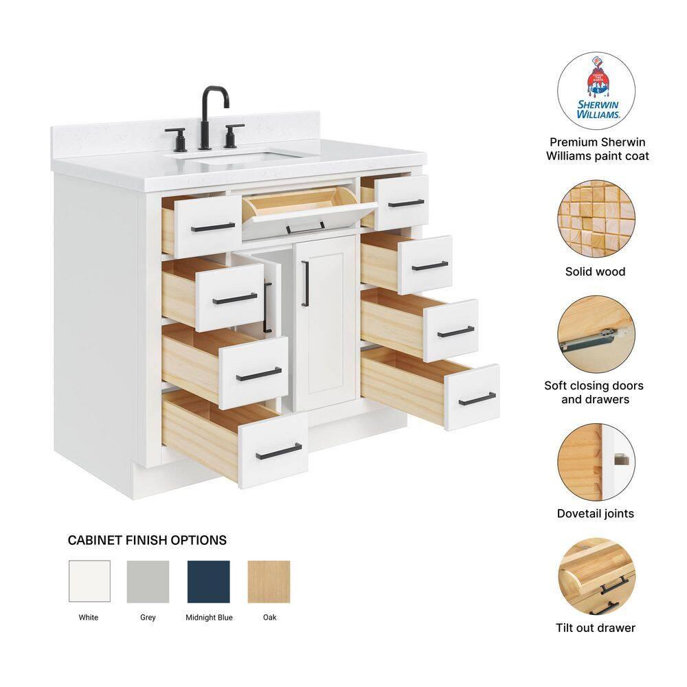 Wildon Home® Tidworth 42'' Solid Wood Single Bathroom Vanity with 1.5'' Carrara Quartz Top, Rectangular Sink