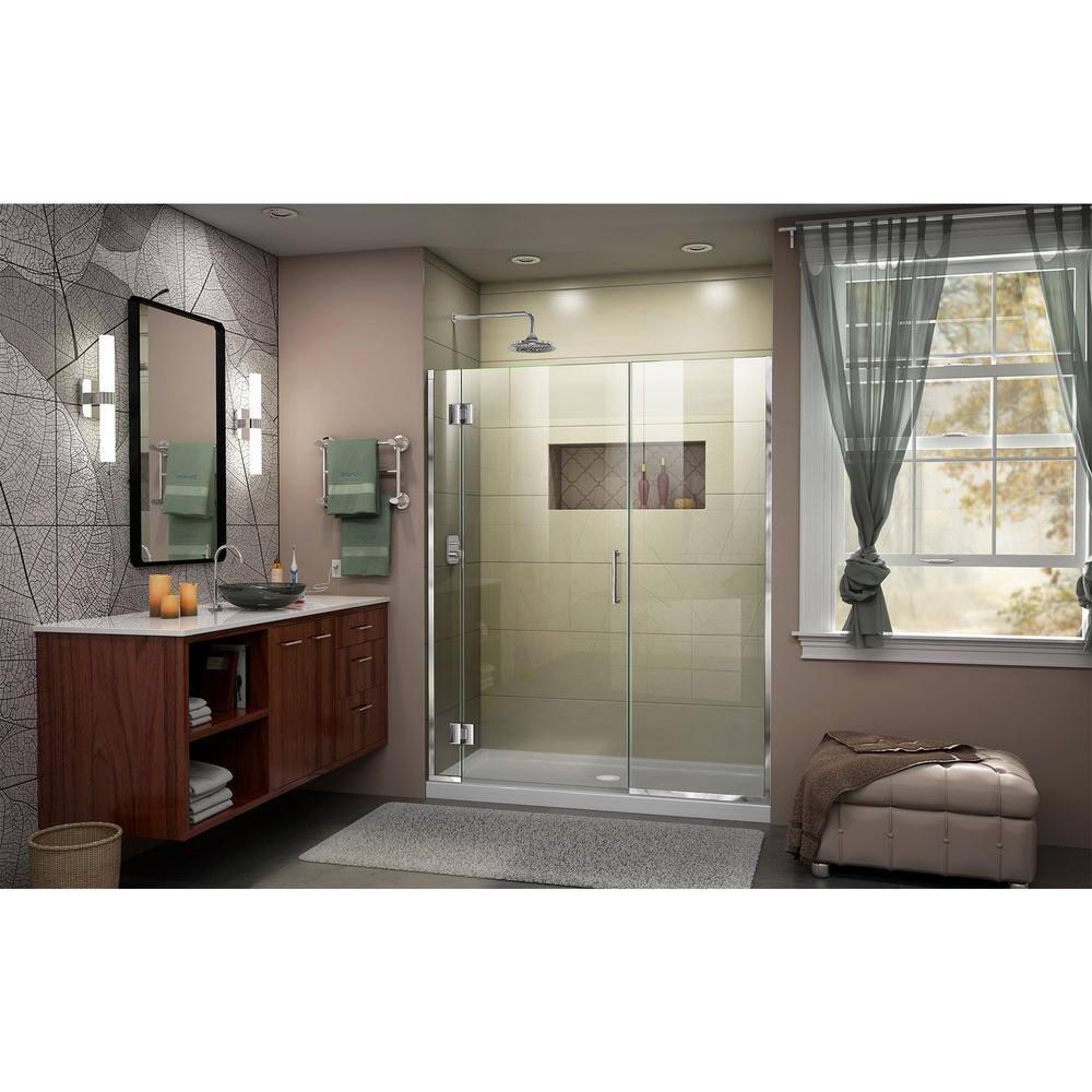 Unidoor-X 55.5" W x 72" H Frameless Shower Door with Fixed Panel