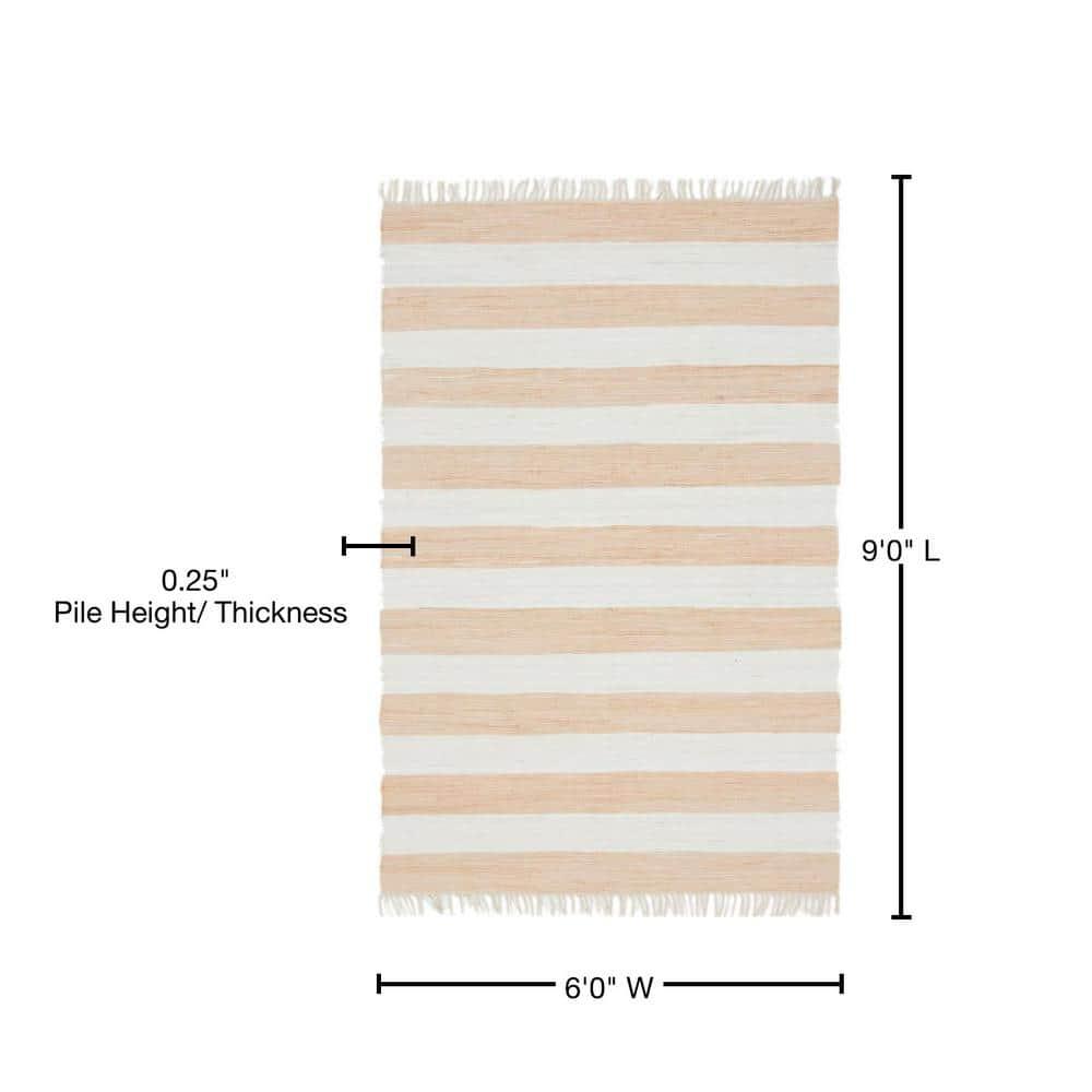 Unique Loom Chindi Rag Collection Area Rug - Striped (6' 1" x 9' Rectangle Beige/Ivory)