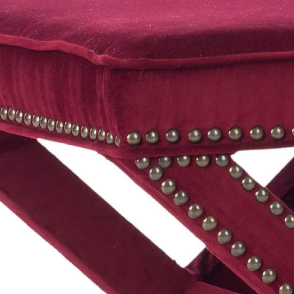 Palmer Ottoman with Brass Nail Heads - Red Velvet - Safavieh