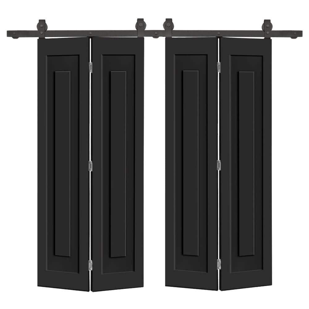 Calhome 3 PANEL Shaker Composite Double Bi-Fold Door with Sliding Barn Door Hardware Kit