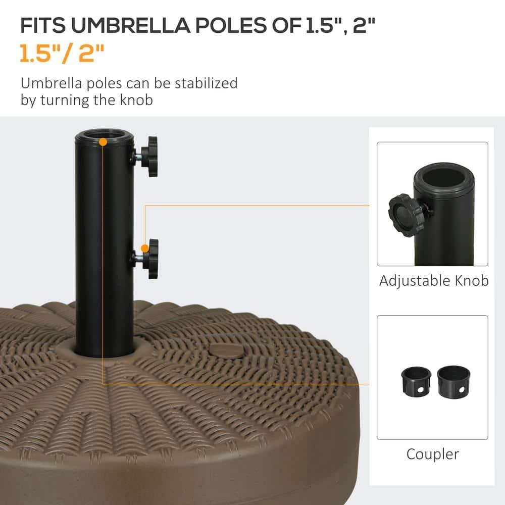 Outsunny Fillable Round Umbrella Base for 1.5" or 2" Umbrella Poles, Heavy Duty Umbrella Stand for Outdoor, Lawn, Poolside, Brown
