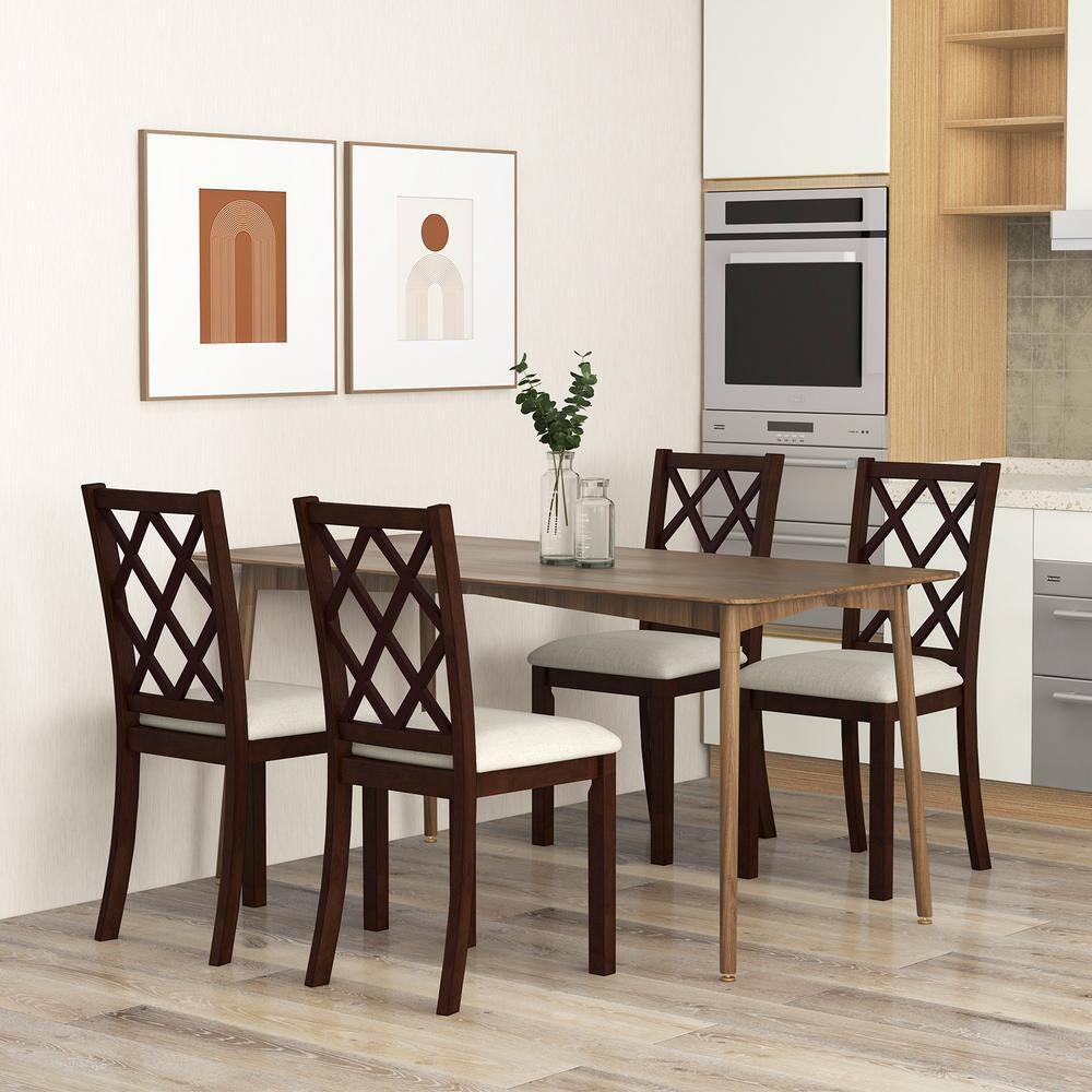 Spaco Dining Chair Set of 2 Wood Kitchen Chairs with Upholstered Seat Cushion and Rubber Wood Legs-Brown, Lounge Chair, Dining Room Chair for Kitchen, Dining, Bedroom, Living