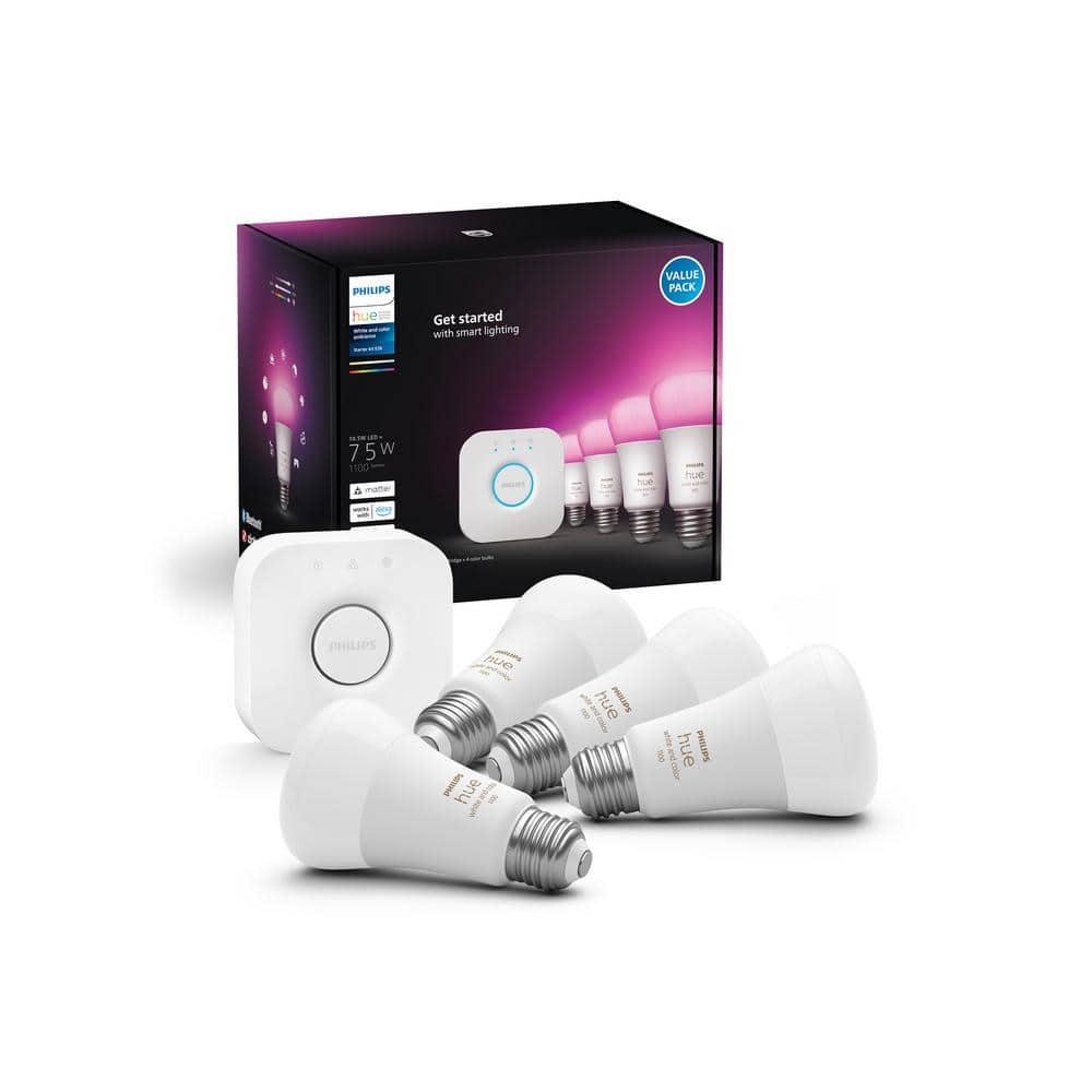 Philips Hue White and Color Ambiance 4 Pack A19 75W Smart LED Starter Kit