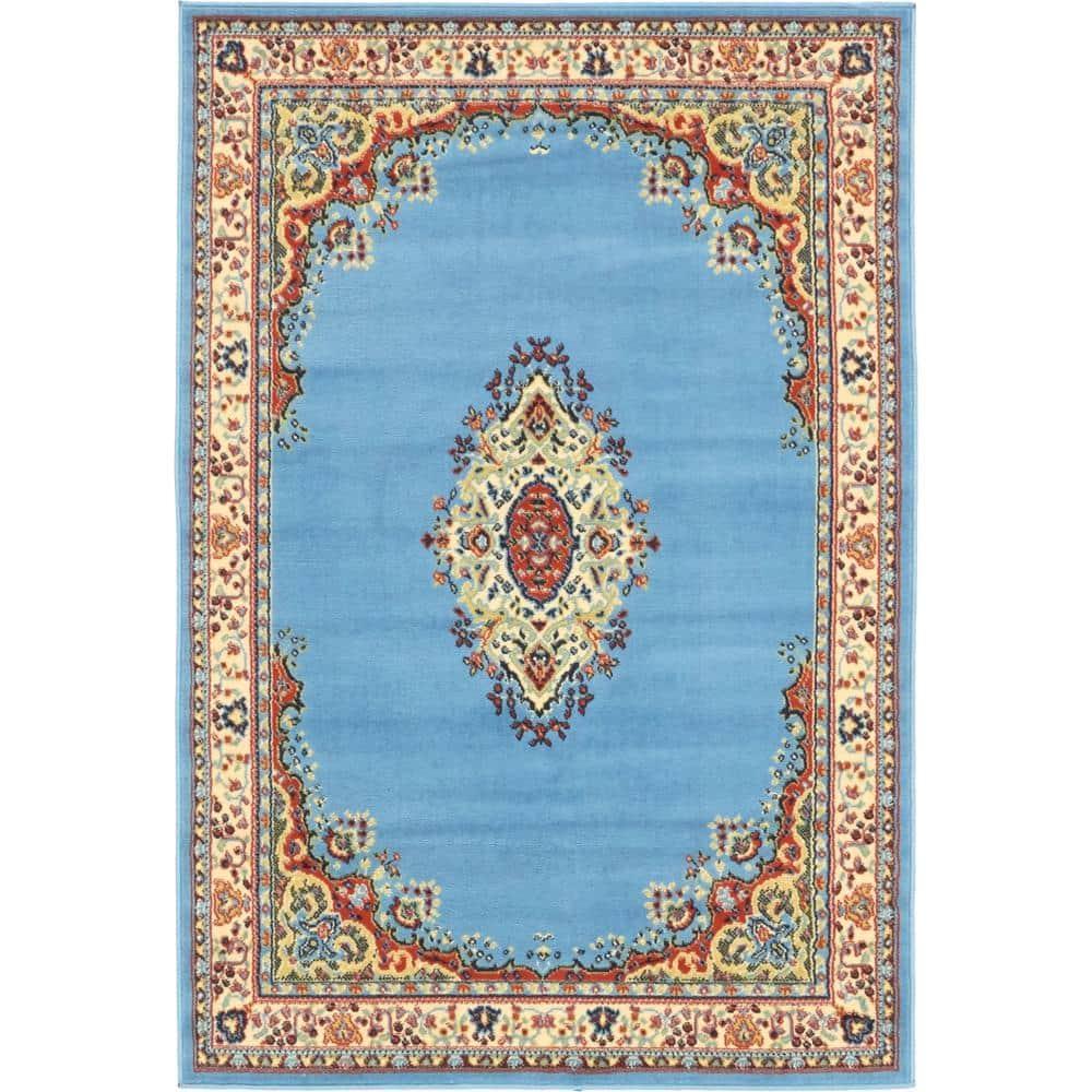 Unique Loom Reza Collection Area Rug - Washington (4' 1" x 6' 1" Rectangle Light Blue/Cream)