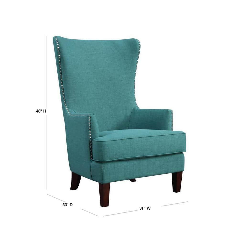 Picket House Furnishings Karson High Back Upholstered Chair Teal: Occasional Slipper Chair, Polyester Fabric, Wood Legs