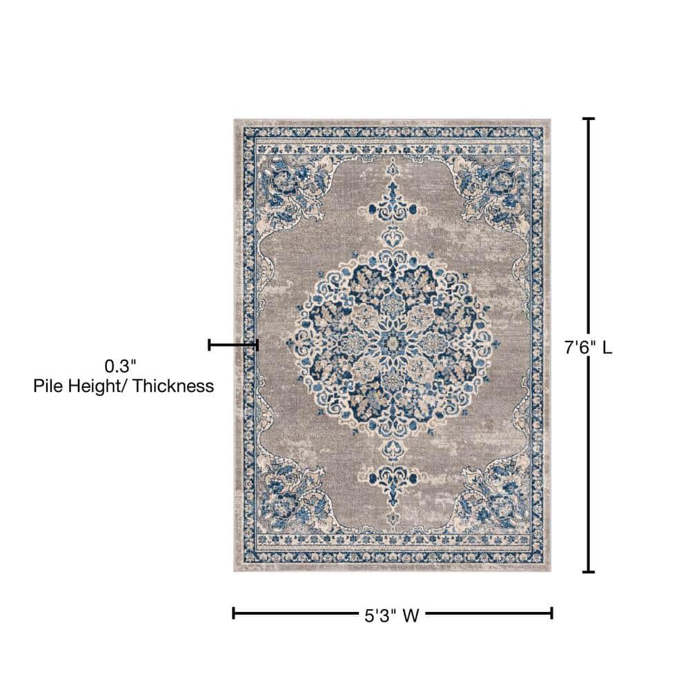 Brentwood BNT867 Power Loomed Indoor Area Rug - Light Grey/Blue - 5'3"x7'6" - Safavieh