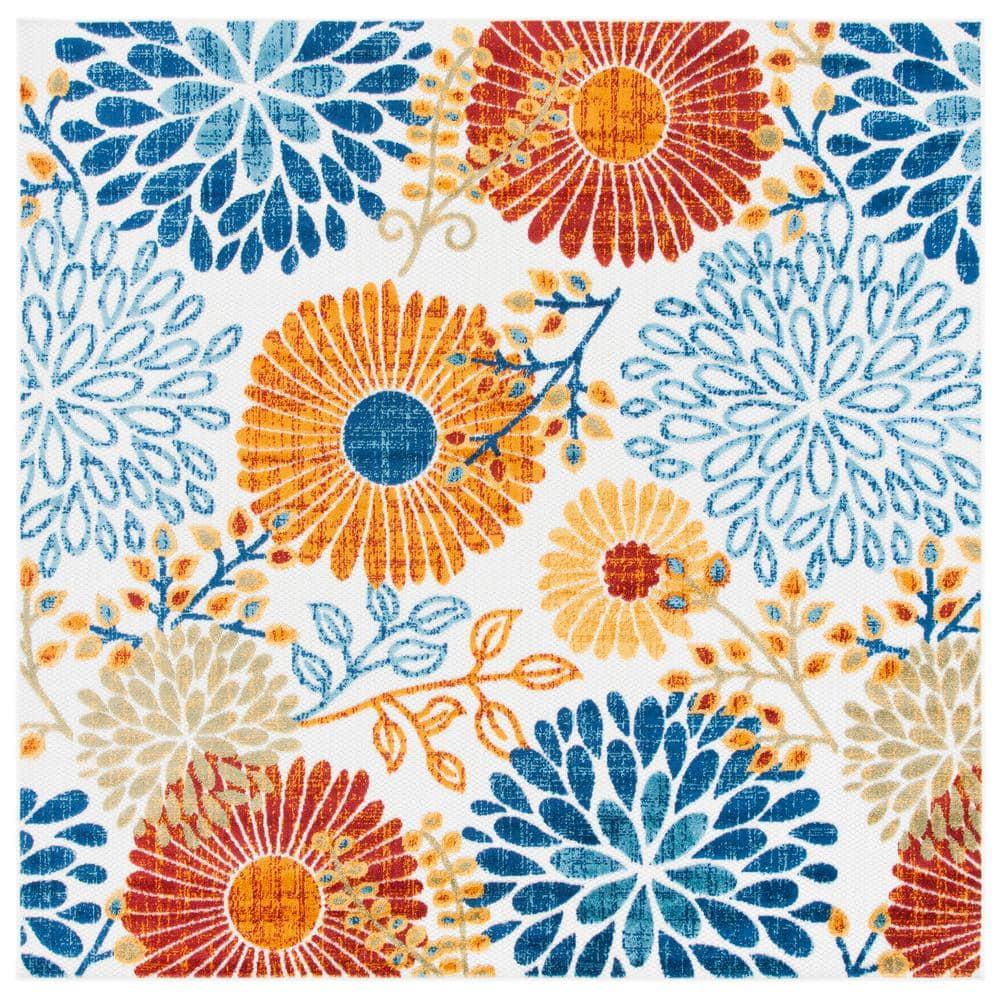 Cabana CBN832 Power Loomed Indoor/Outdoor Area Rug - Creme/Red - 3'x3' - Safavieh