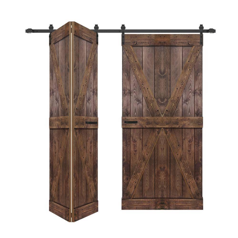 IsLife K Style Finished Solid Wood Bi-Fold Double Barn Door With Hardware Kit -Assembly Needed