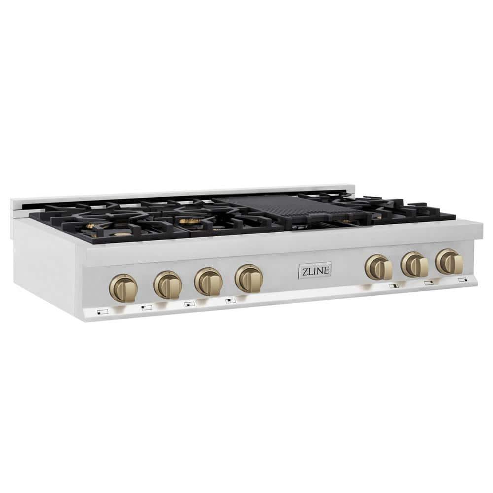 ZLINE 48 in. Autograph Edition Rangetop in Stainless Steel with Champagne Bronze Accents (RTZ-48-CB)