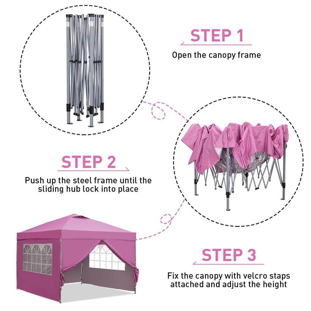 10 ft. x 10 ft. Pink Patio Canopy Tent Pop Up Gazebo with Sidewallls