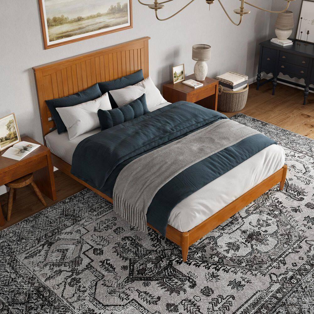 AFI Naples Queen Solid Wood Low Profile Platform Bed, Light Toffee