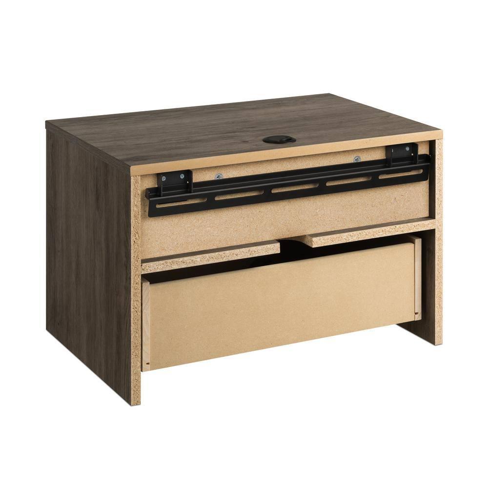Floating 1 Drawer Nightstand with Open Shelf Drifted Gray - Prepac: Laminated, Cable Management, Metal Glides