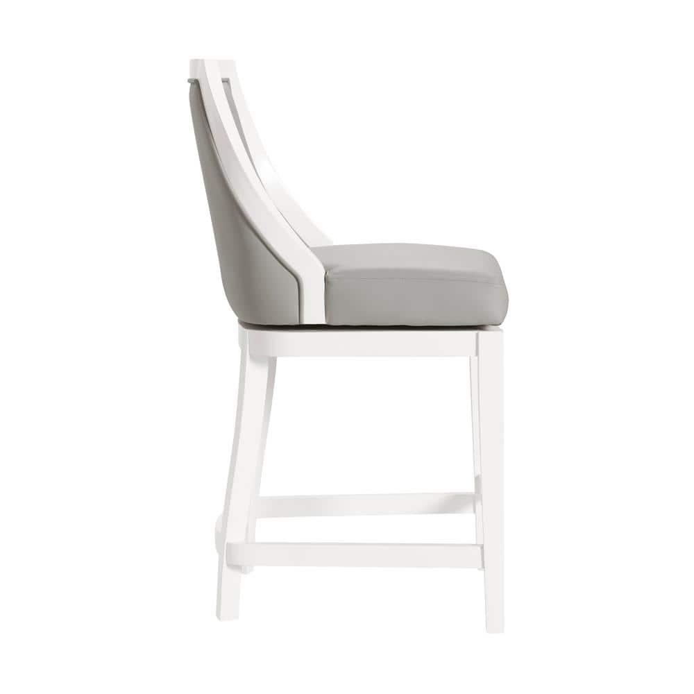 Alaterre Ellie 19" Wide Solid Rubber Wood Frame Linen Fabric Counter Height Swivel Stool With Back