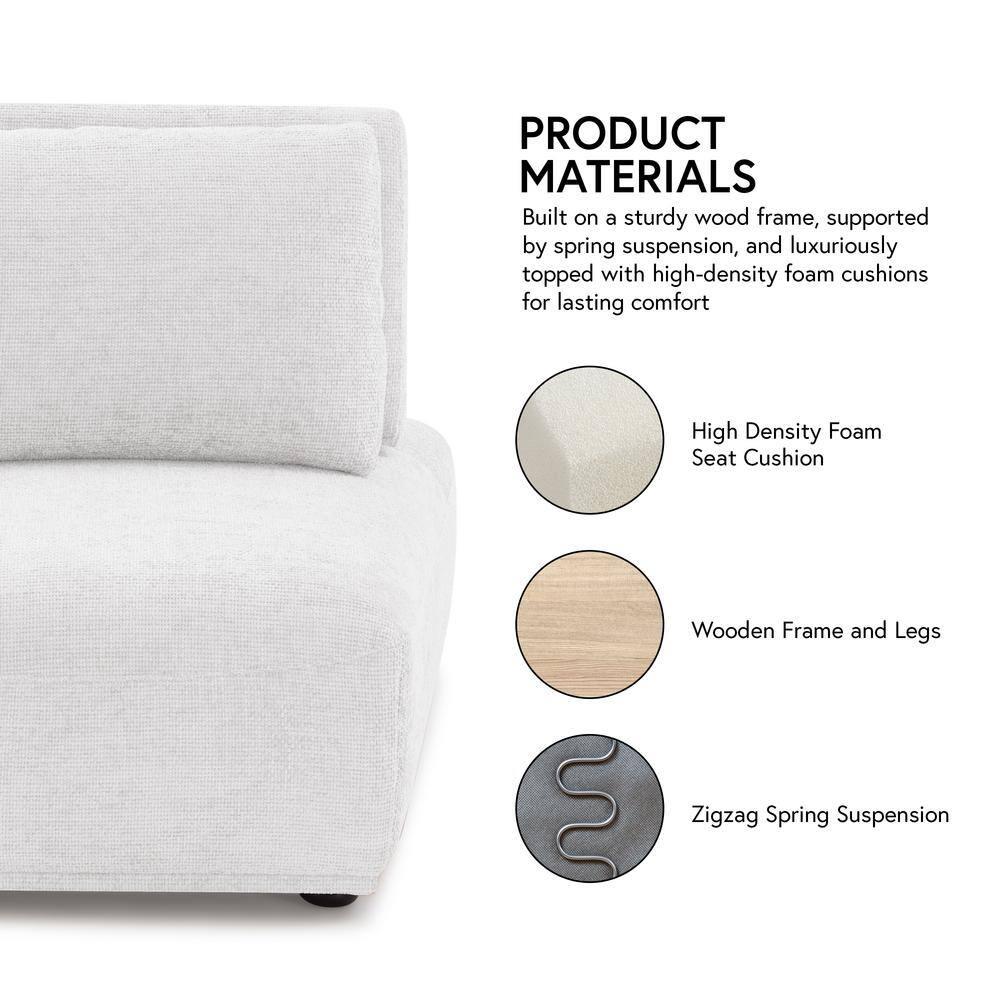 HOMES: Inside + Out Povoa Modern Modular Trapezoidal Armless Chair Chenille with Extendable Backrest White