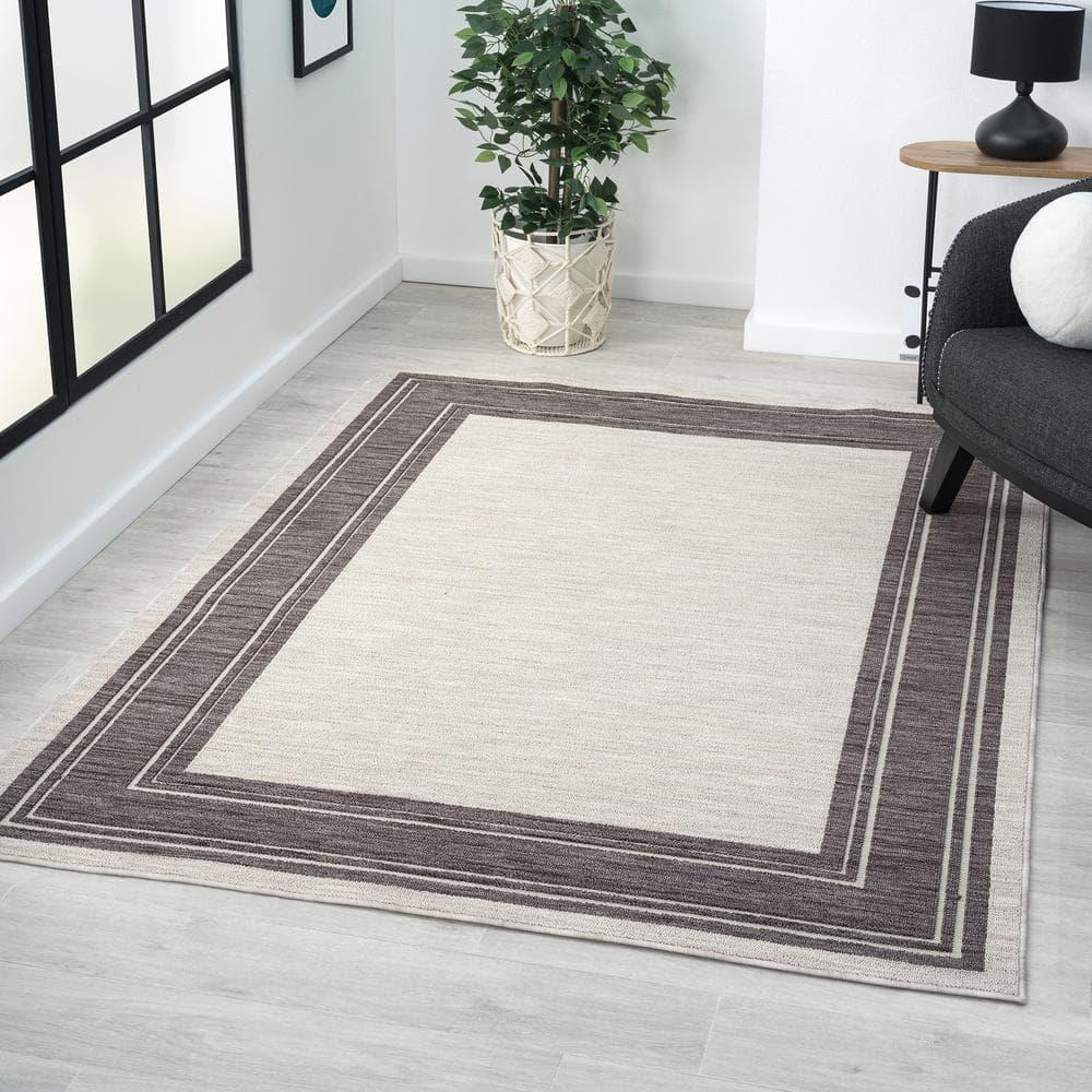 Wyatt Ivory/Gray 5 ft. x 7 ft. Bordered High-Low Yarn Indoor/Outdoor Area Rug