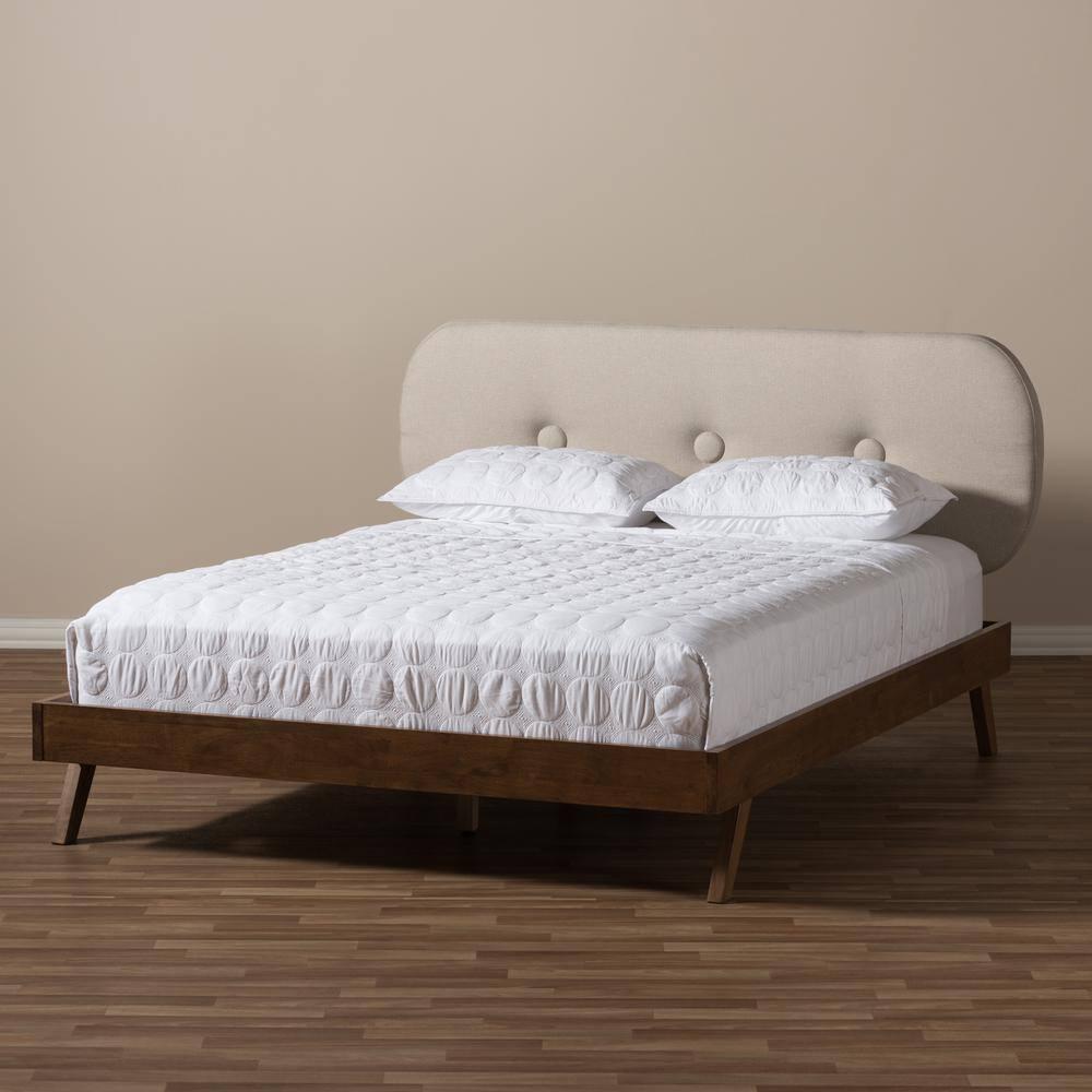 Elegant Walnut Queen Bed with Tufted Upholstered Headboard