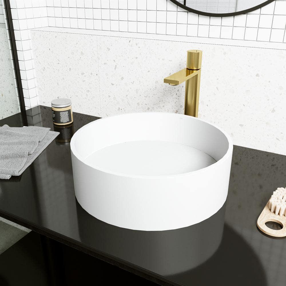 Montauk 15" L x 15" W x 5" H Matte White Handmade Round Vessel Bathroom Sink