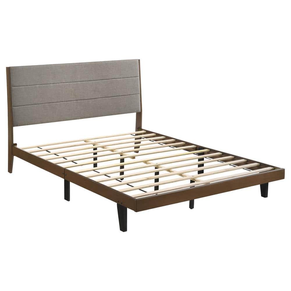 Coaster Mays Fabric Upholstered Queen Platform Bed Walnut Brown and Gray