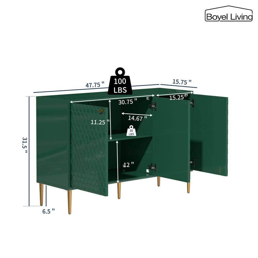 Boyel Living Sideboard Buffet Cabinet with 3 Doors, Modern Accent Storage Cabinet with Adjustable Shelves, Green Credenza Entryway Cabinet for Living Room