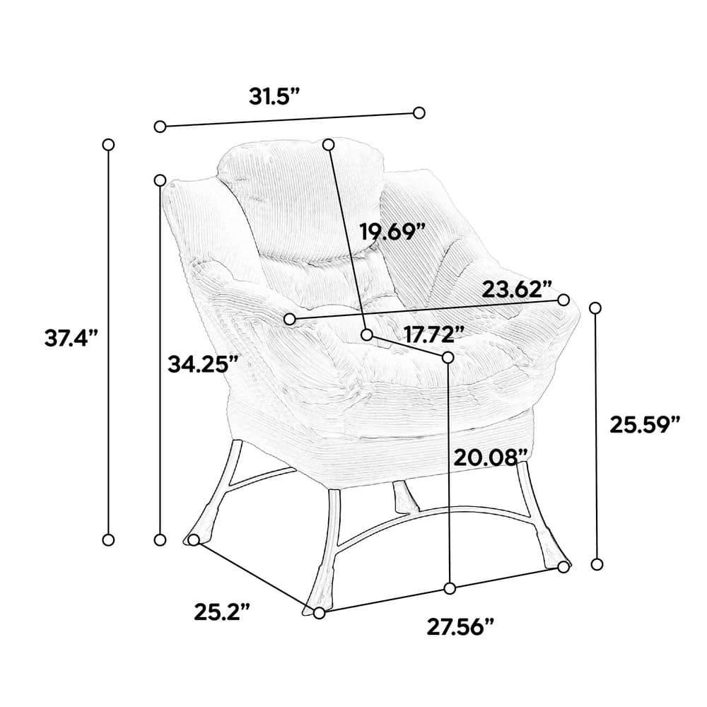 Modern Lazy Chair with Ottoman, Accent Chair with Armrests and a Side Pocket, Blue Cotton Reading Chair with Footrest-Coolbibila