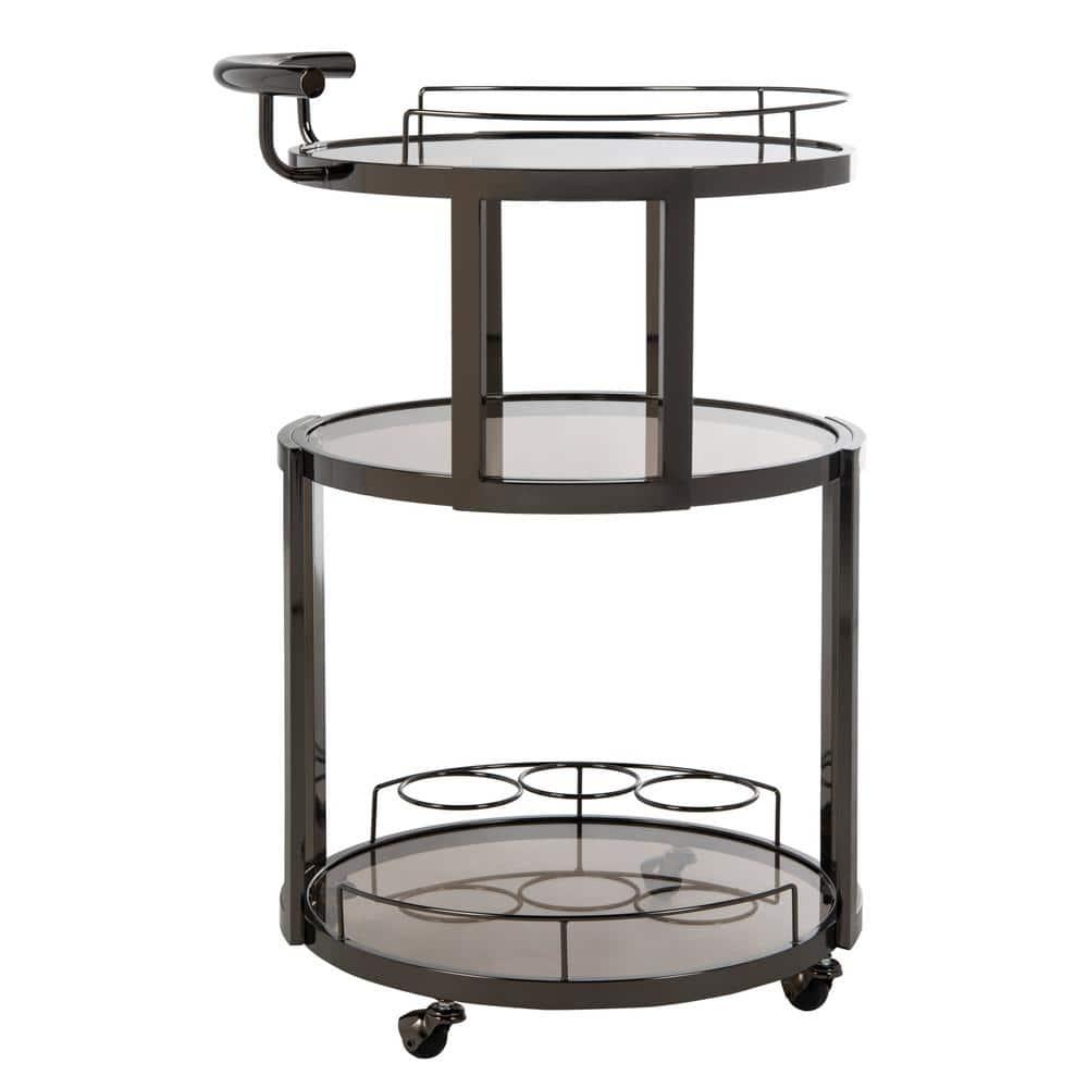 Rio 3 Tier Round Bar Cart - BCT8002B - Black Nickel/Tea - Safavieh