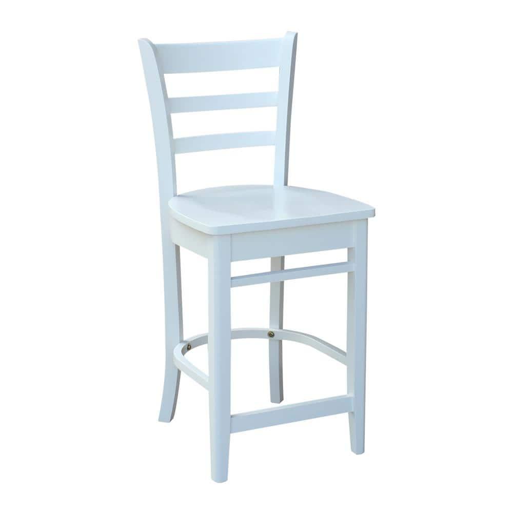 24" Emily Counter Height Barstool White - International Concepts: Hardwood Frame, Ladder-Back Design, Kitchen-Compatible