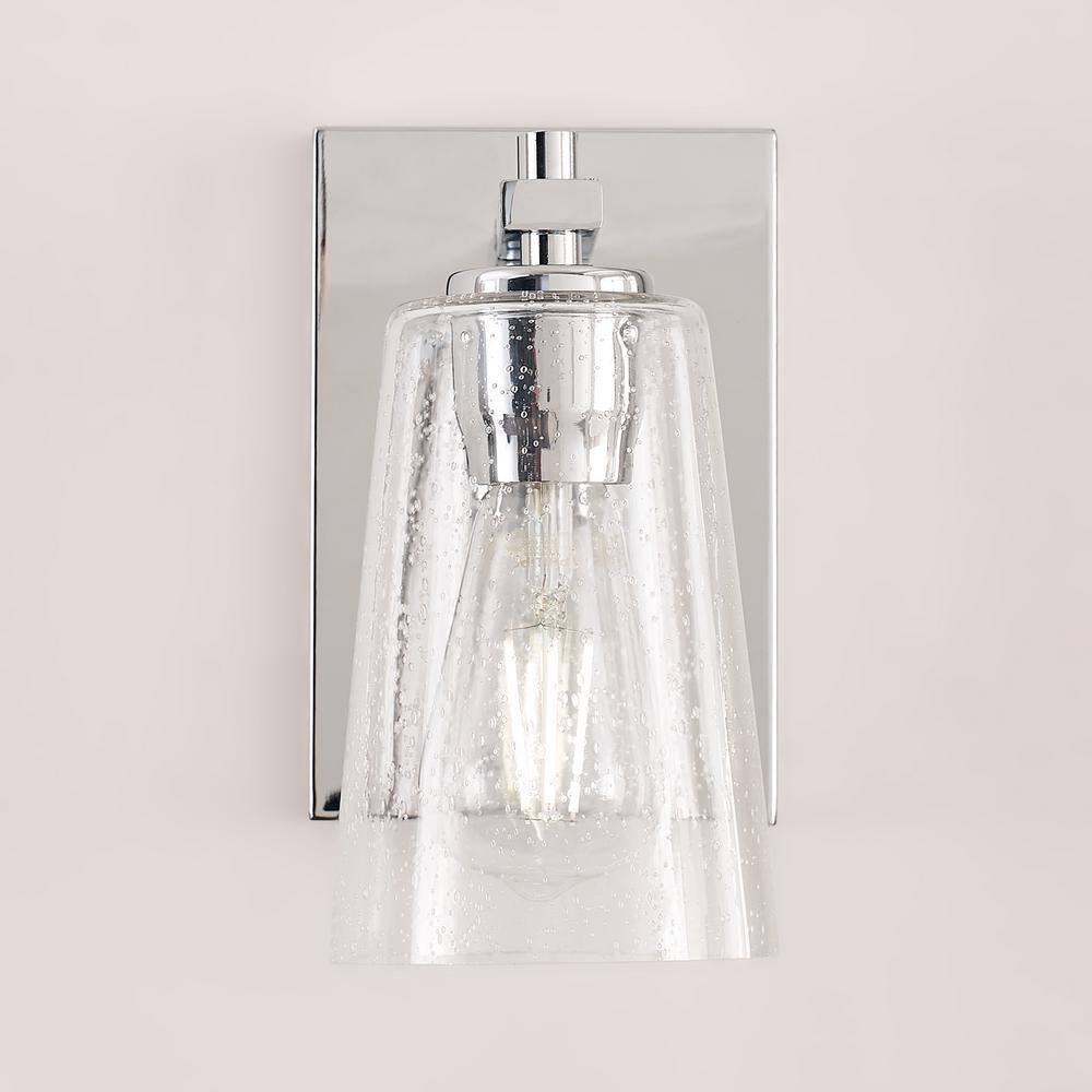 Chrome Clear Seeded Glass Round Wall Sconce, 1-Light