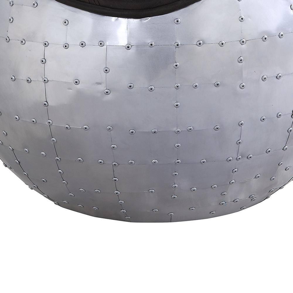 ACME Brancaster Leather Upholstered Ottoman in Antique Ebony and Aluminum