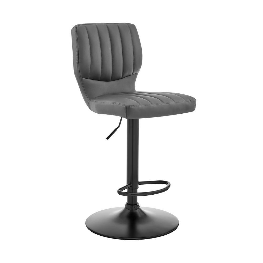 Contemporary Gray Leather Swivel Bar Stool with Adjustable Height