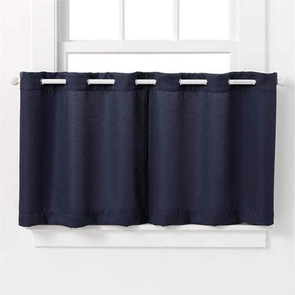 2pc 56"x36" No. 918 Semi-Sheer Montego Casual Textured Grommet Kitchen Curtain Tier Pair Navy Blue