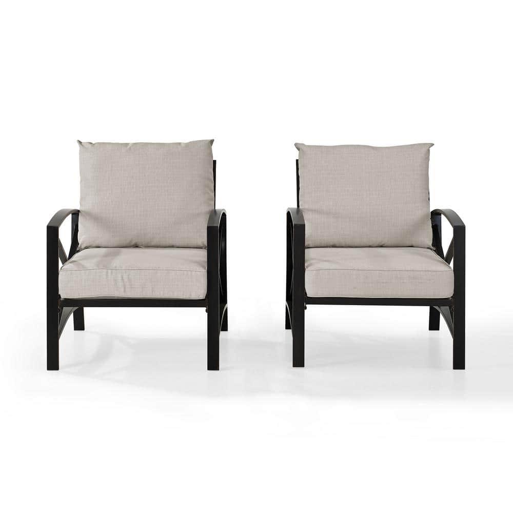 2pc Kaplan Outdoor Chair Set Oatmeal - Crosley: Steel Frame, UV-Resistant Cushions, Patio Seating