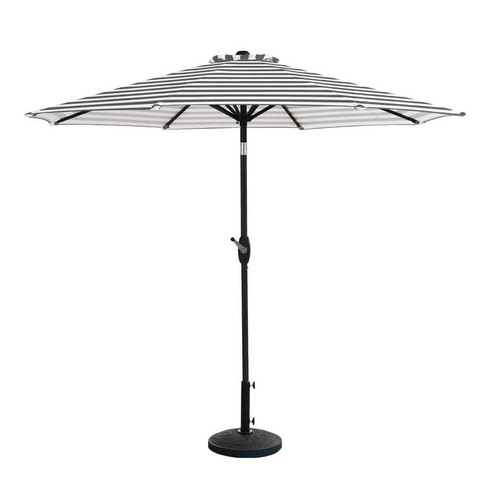 Westin Outdoor 9 Ft Market Patio Umbrella with Round Resin Base for Outdoor Garden UV Water Weather Resistant, Gray/White Stripe