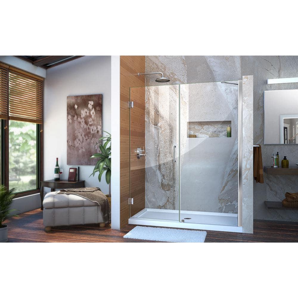 DreamLine Unidoor 57" W x 72" H Hinged Frameless Shower Door and Fixed Panel with ClearMax Glass Treatment SHDR-20577210-01