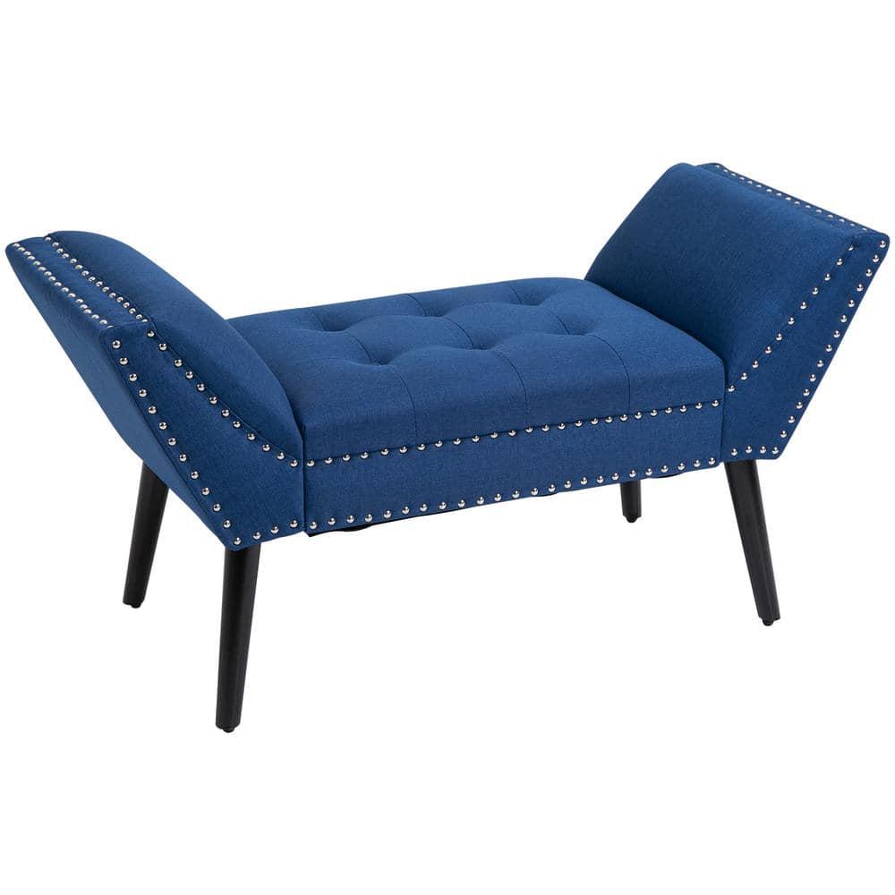 HOMCOM Modern Button Tufted Sitting Bench, Accent Fabric Upholstered Ottoman for Bedroom or Living Room, Blue