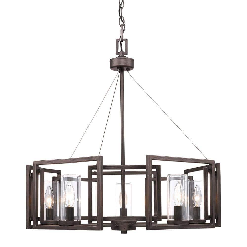 Golden Lighting Marco 5-Light Chandelier in Gunmetal Bronze with Clear Glass