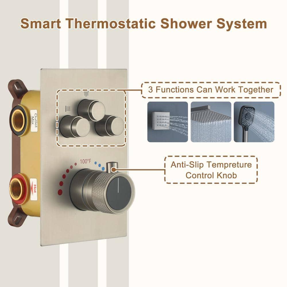 CASAINC 6-Spray 12 in. Thermostatic Dual Shower Heads with 6-Jets