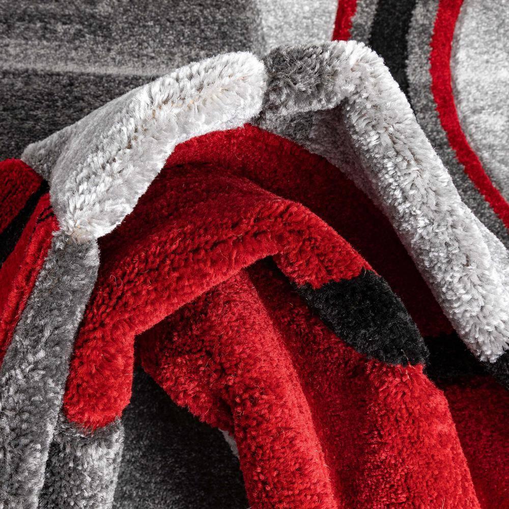 Well Woven Ruby Galaxy Waves Modern Geometric Grey & Red 6'7" x 9'3" Area Rug