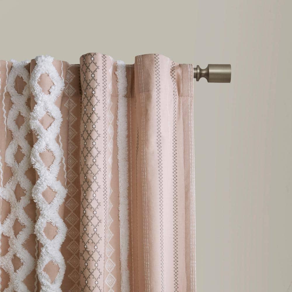 INK+IVY Imani Cotton Printed Boho Single Curtain Panel with Chenille Stripe and Lining