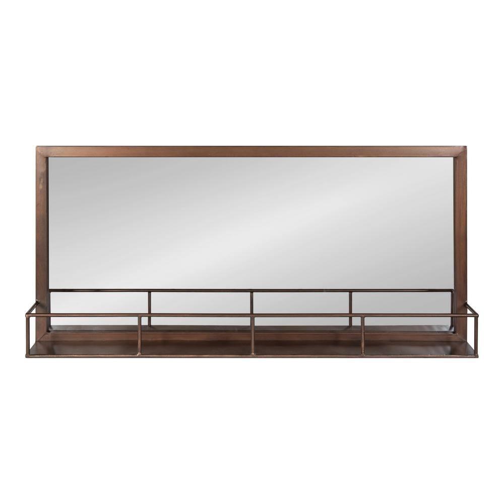 Kate and Laurel Jackson Metal Frame Mirror with Shelf, Bronze 18x40