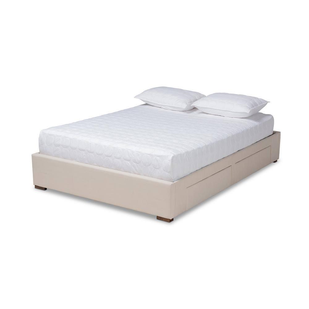 King Leni Bed Frame Beige - Baxton Studio: Storage Drawers, Polyester Upholstery, No Box Spring Required
