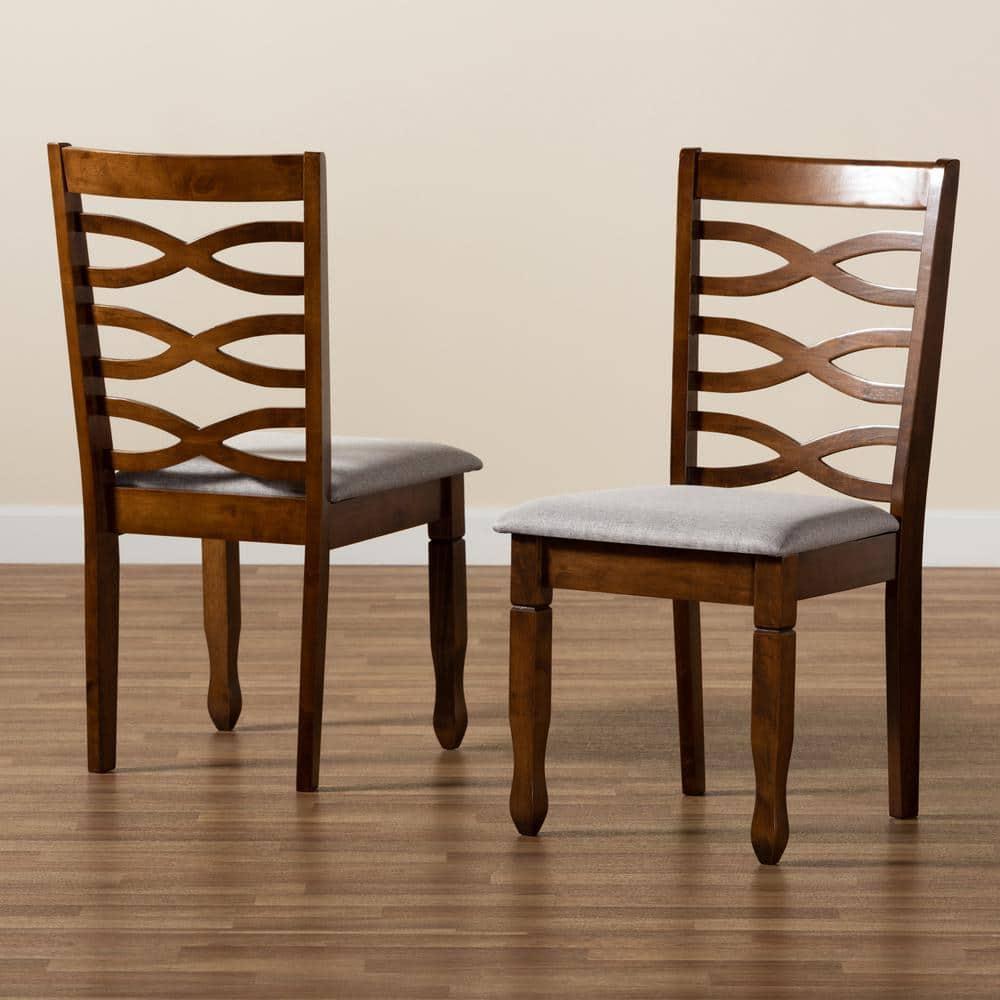 2pc LanierFabric Upholstered and Wood Dining Chair Set Gray/Walnut - Baxton Studio: Tapered Feet, Polyester Upholstery