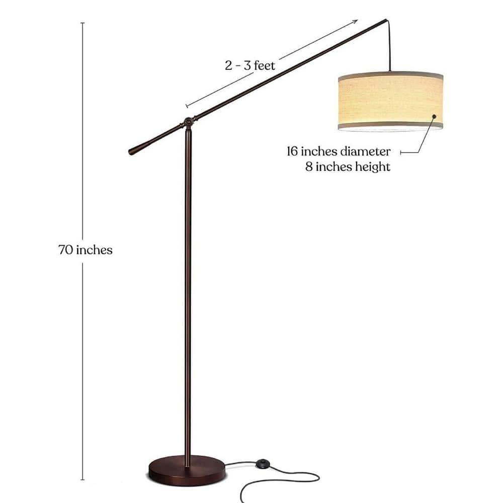 Brightech Hudson 70 in. Modern Height-Adjustable LED Tall Standing Floor Lamp with Beige Fabric Drum Shade