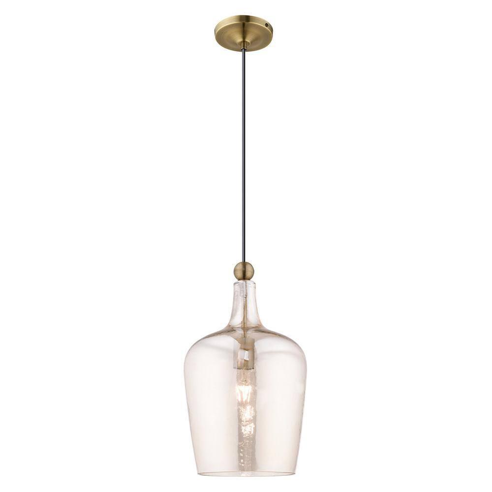 Livex Lighting Art Glass 1 - Light Pendant in  Antique Brass