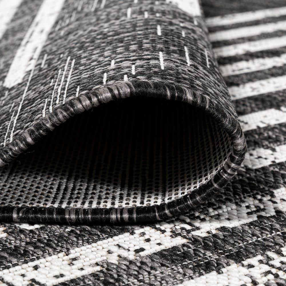 3'x5' Zolak Berber Stripe Geometric Indoor/Outdoor Area Rug, Black/Ivory - JONATHAN Y