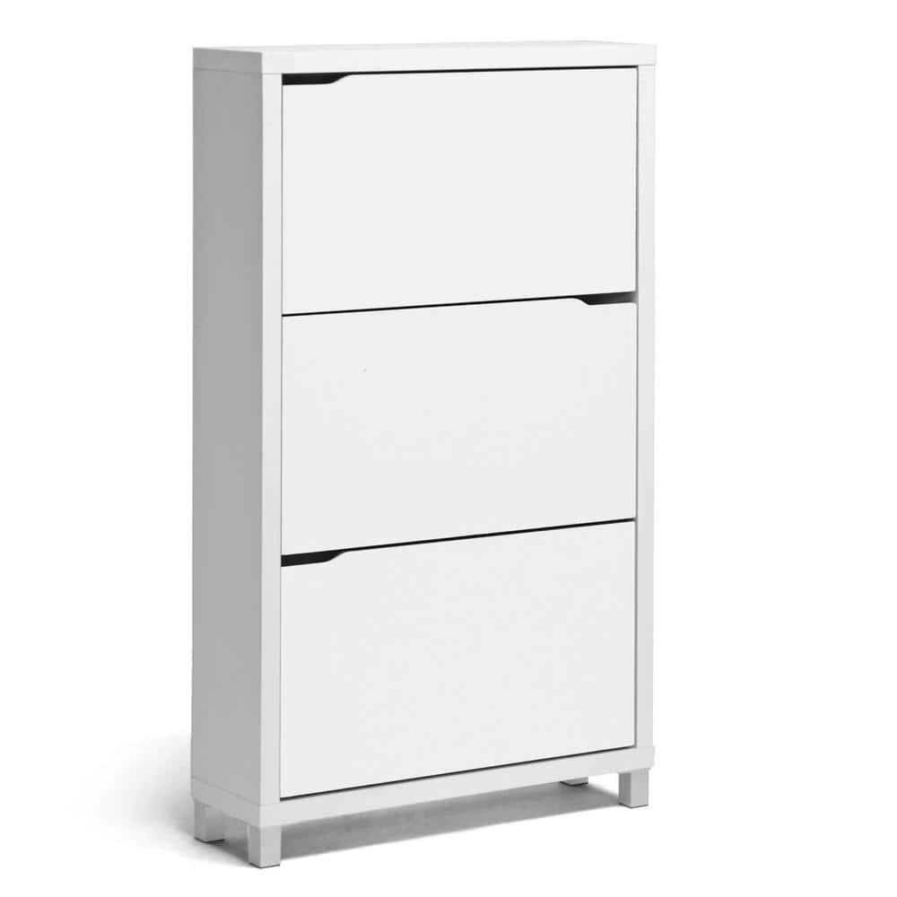 Simms 3 Drawer Modern Shoe Cabinet White - Baxton Studio: Entryway Organizer, Holds 18 Pairs