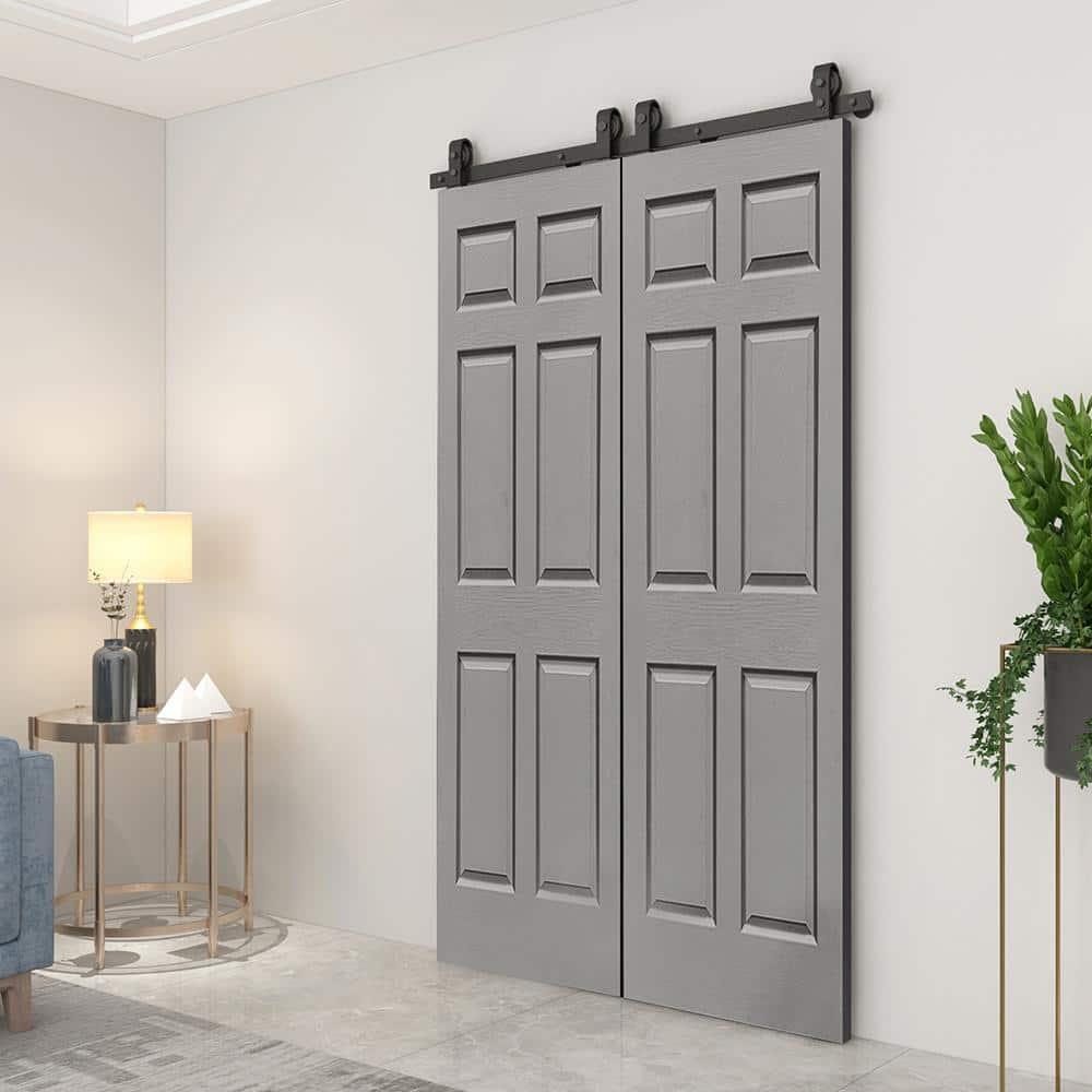 Calhome Paneled MDF Composite Double Bifold Barn Doors with Installation Hardware Kit