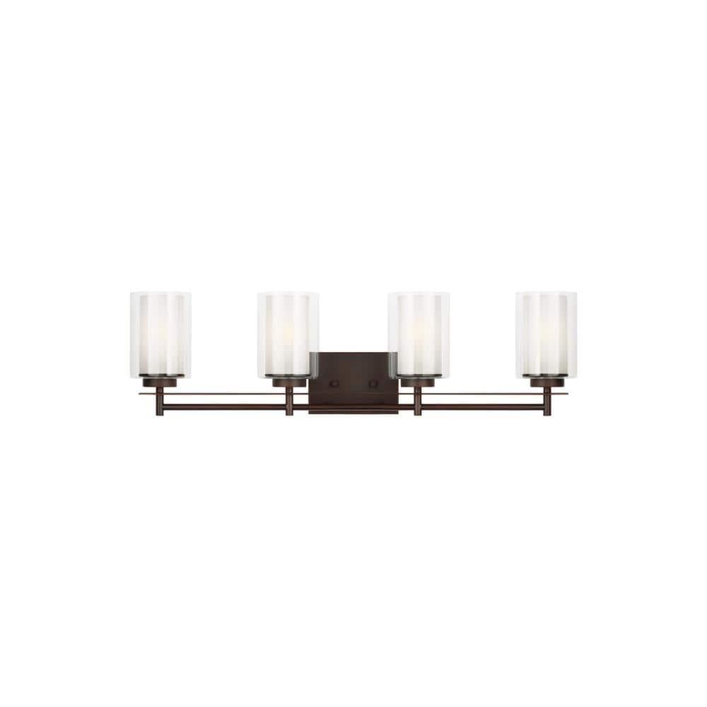 Elmwood Park 31.25 in. 4-Light Bronze Modern Transitional Bathroom Vanity Light with Satin Etched Glass Shades